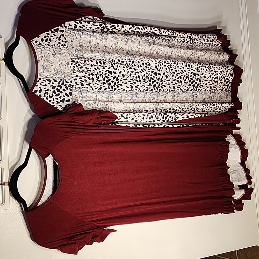 Burgendy/ Leopard print cotton dress.